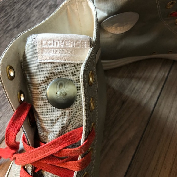 Custom Converse Boston High Tops Grey/Silver with Red Laces Men's Size 10 - Picture 10 of 15